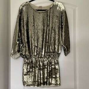 Haute hippie gold, silver sequin tunic top or mini dress size extra small